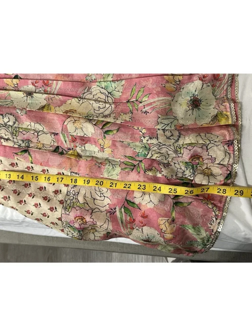 Vintage Genuine Girls Floral Dress 28” Colorful Sequins Cottagecore